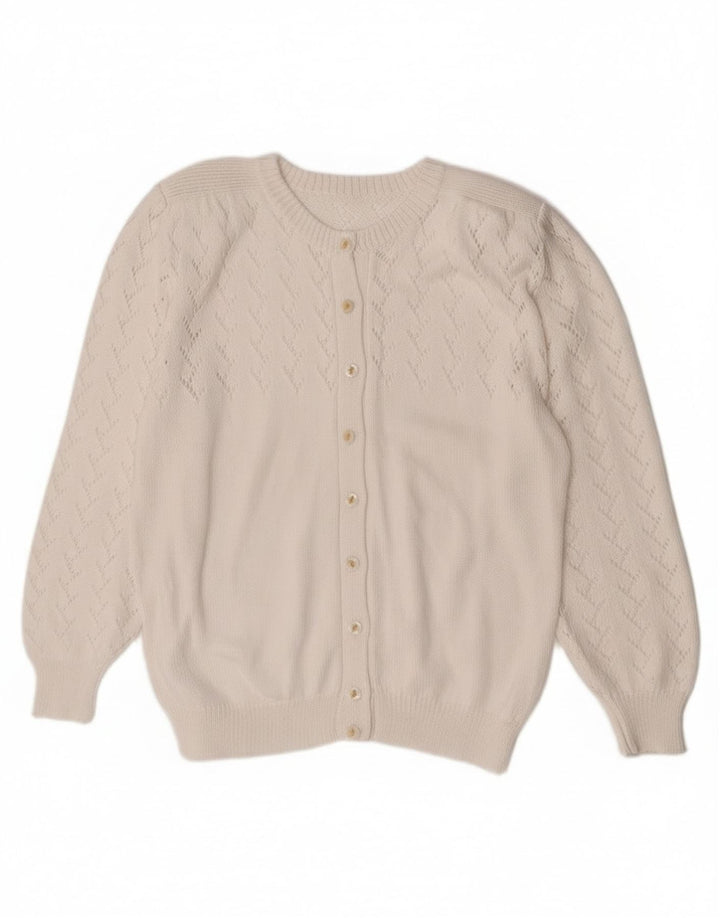 Suéter Cardigan Feminino Vintage UK 14 Médio Branco