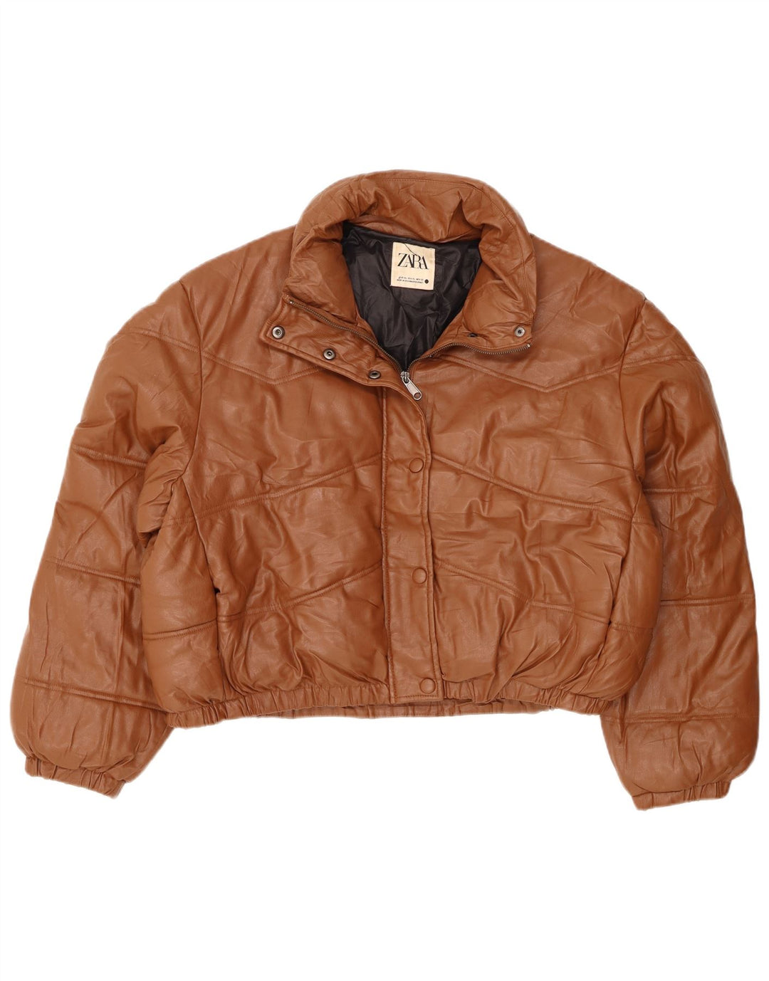 Zara Jaqueta feminina de couro sintético superdimensionada acolchoada Reino Unido 18 XL marrom poliéster