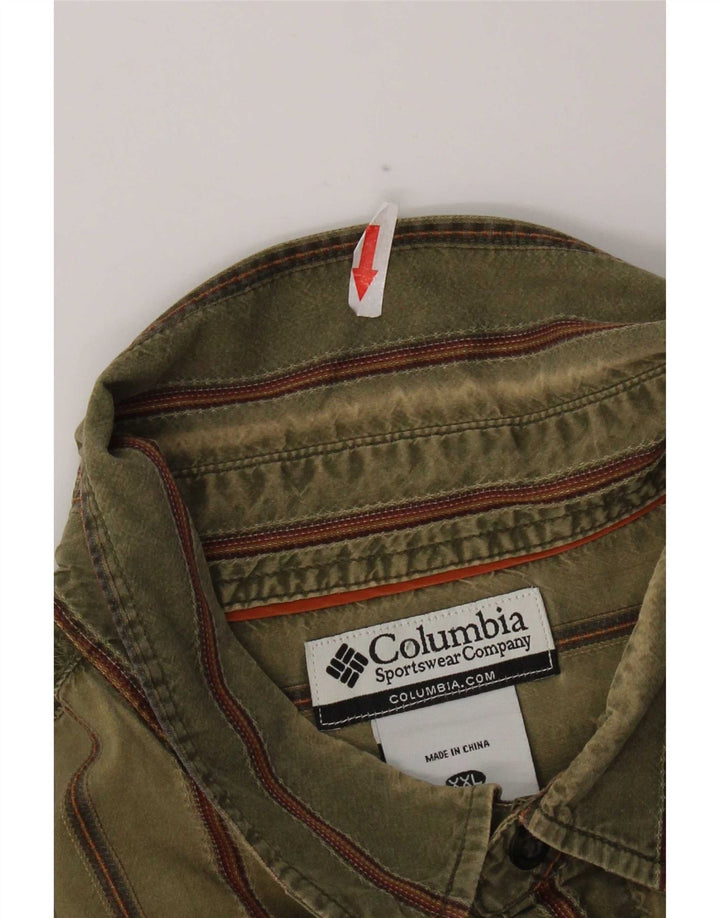 Camisa feminina Columbia 2XL algodão listrado cáqui