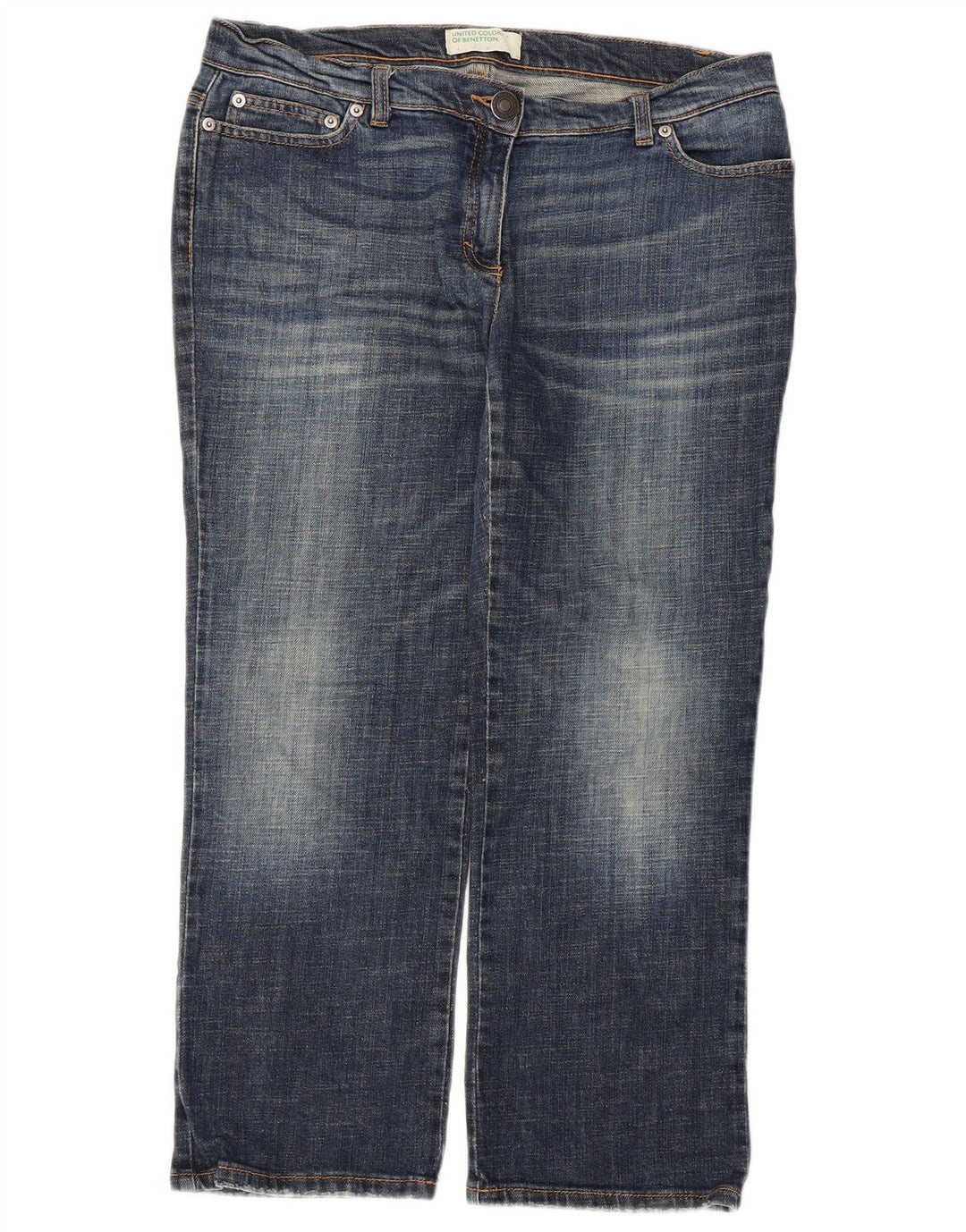 Jeans recortados femininos Benetton W34 L25 azul