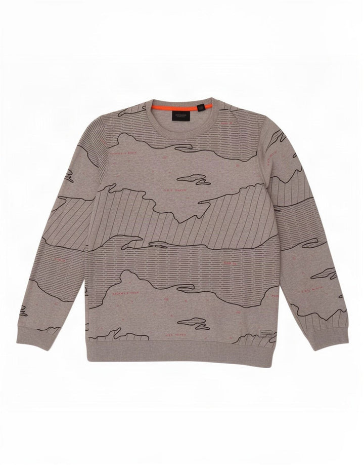 Scotch & Soda Suéter masculino com padrão abstrato de algodão cinza grande