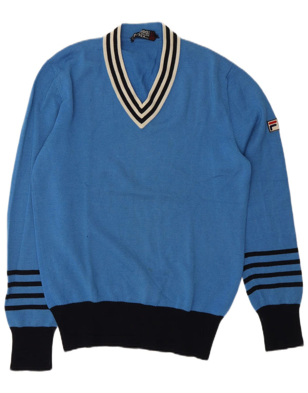 Suéter masculino Fila Maglificio Biellesse com decote em V Reino Unido 36 pequeno azul
