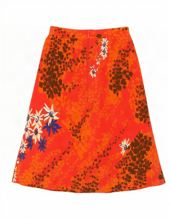Saia vintage feminina linha A W28 médio laranja floral