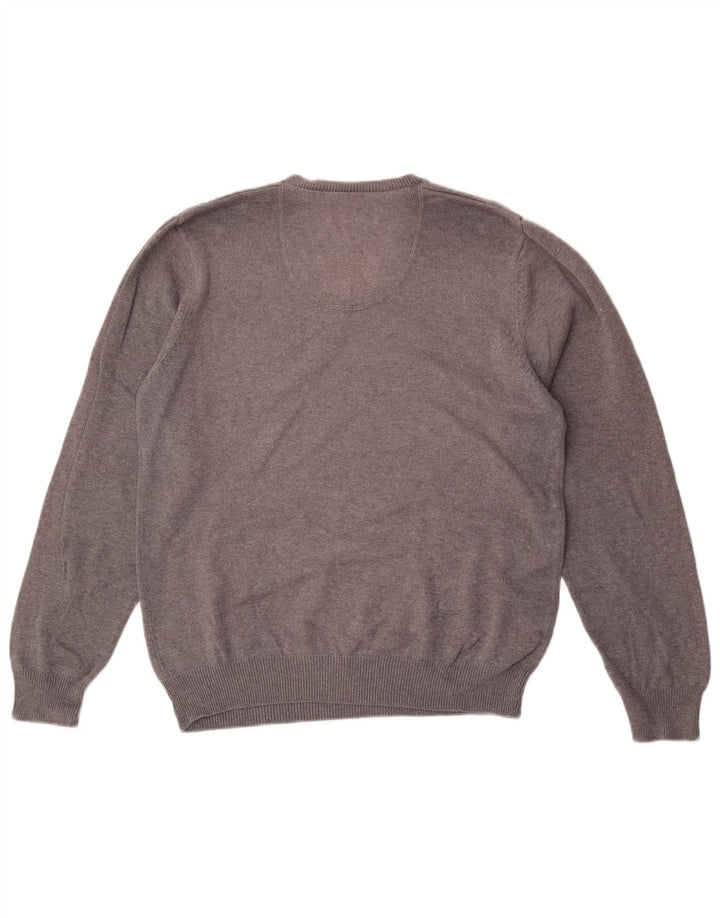 Suéter masculino Marks & Spencer Blue Harbor com decote em V, algodão cinza médio
