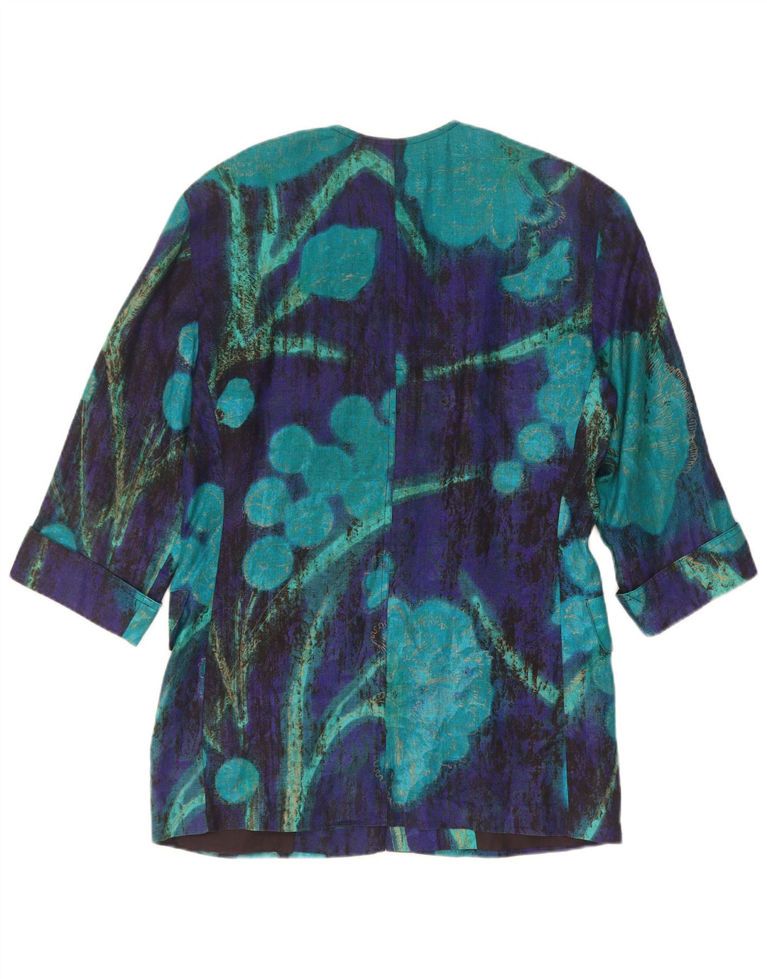 Jaqueta blazer feminina Max Mara manga 3/4 com 7 botões Reino Unido 14 azul médio floral