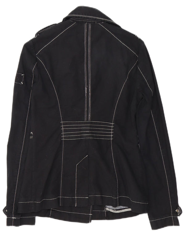 Jaqueta militar feminina PEPE Jeans com peito duplo Reino Unido 6 XS algodão preto
