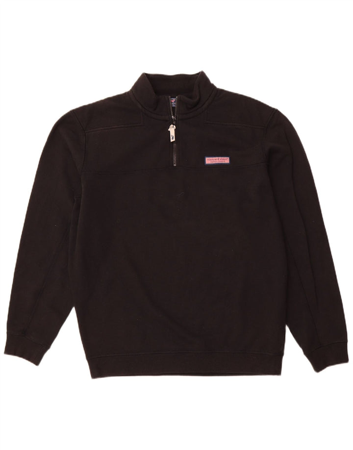 VINEYARD VINES Moletom masculino solto com zíper e gola alta, preto médio