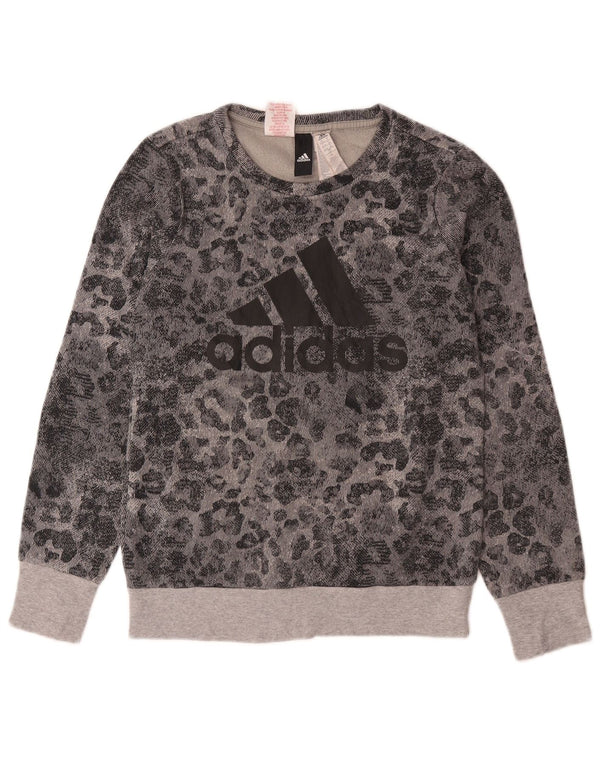 Suéter gráfico Adidas feminino 13-14 anos cinza estampa animal algodão