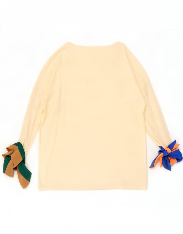 Blusa feminina vintage manga 3/4 UK 14 grande bloco colorido branco