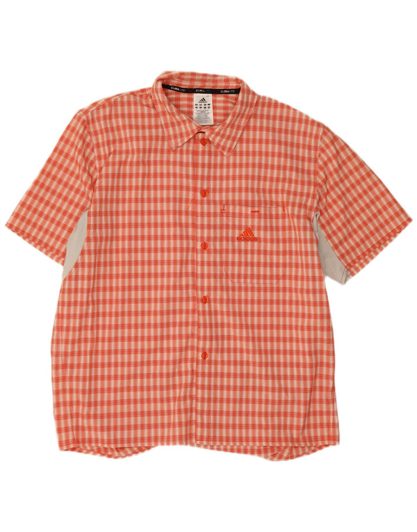 Adidas Mens Climalite Camisa de manga curta grande laranja xadrez poliéster