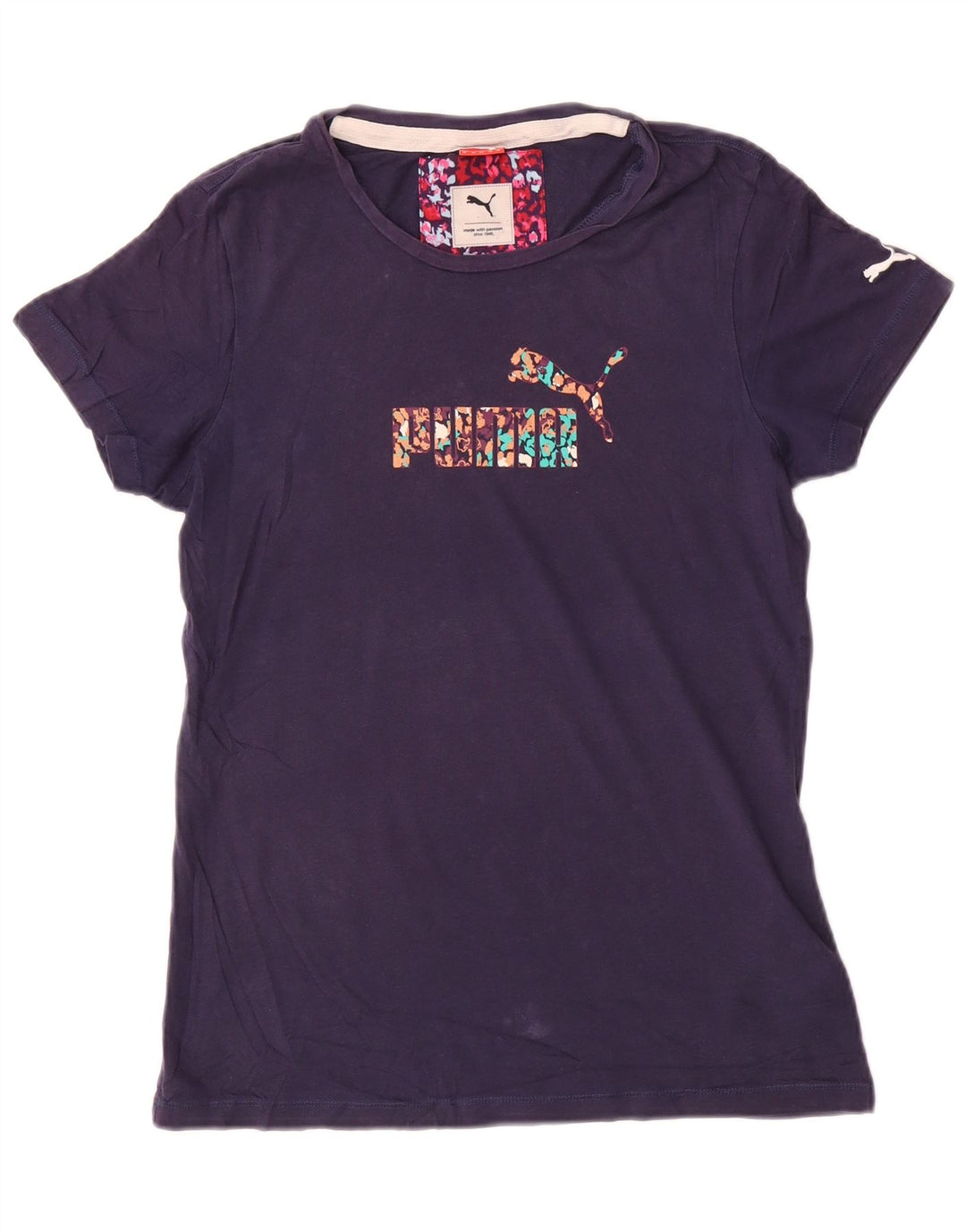 Camiseta feminina Puma Graphic UK 12 médio algodão azul marinho