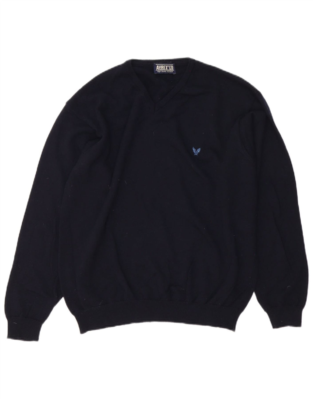 Suéter masculino Avirex com gola V, lã Merino azul marinho médio