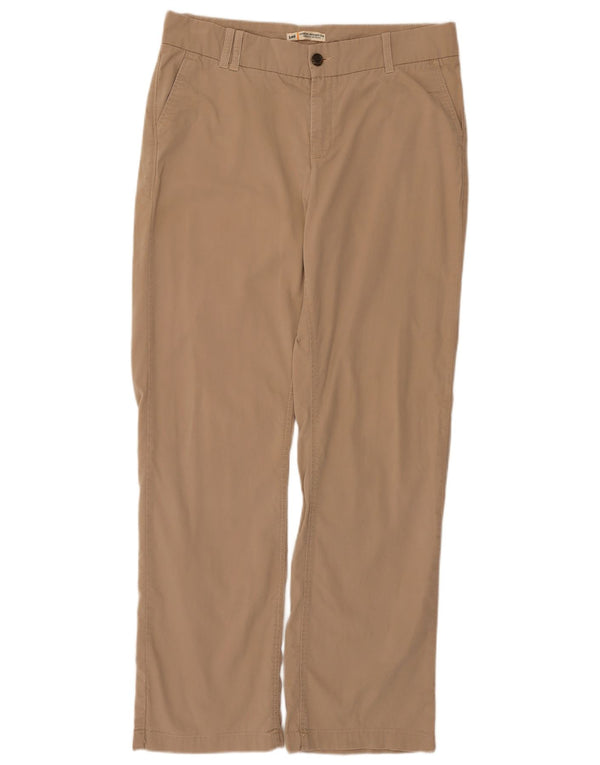 Calça chino feminina Lee de cintura média reta EUA 12 grande W32 L31 bege