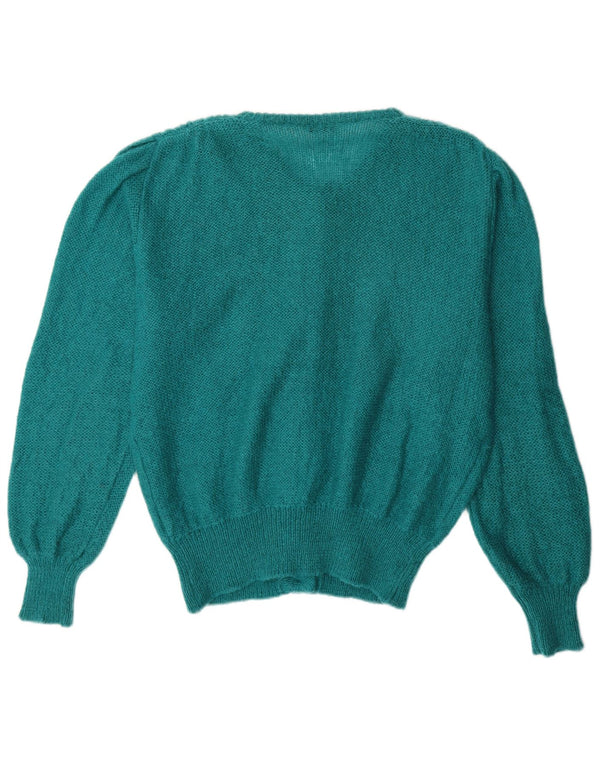 Suéter cardigã feminino VINTAGE Reino Unido 14 grande mohair verde
