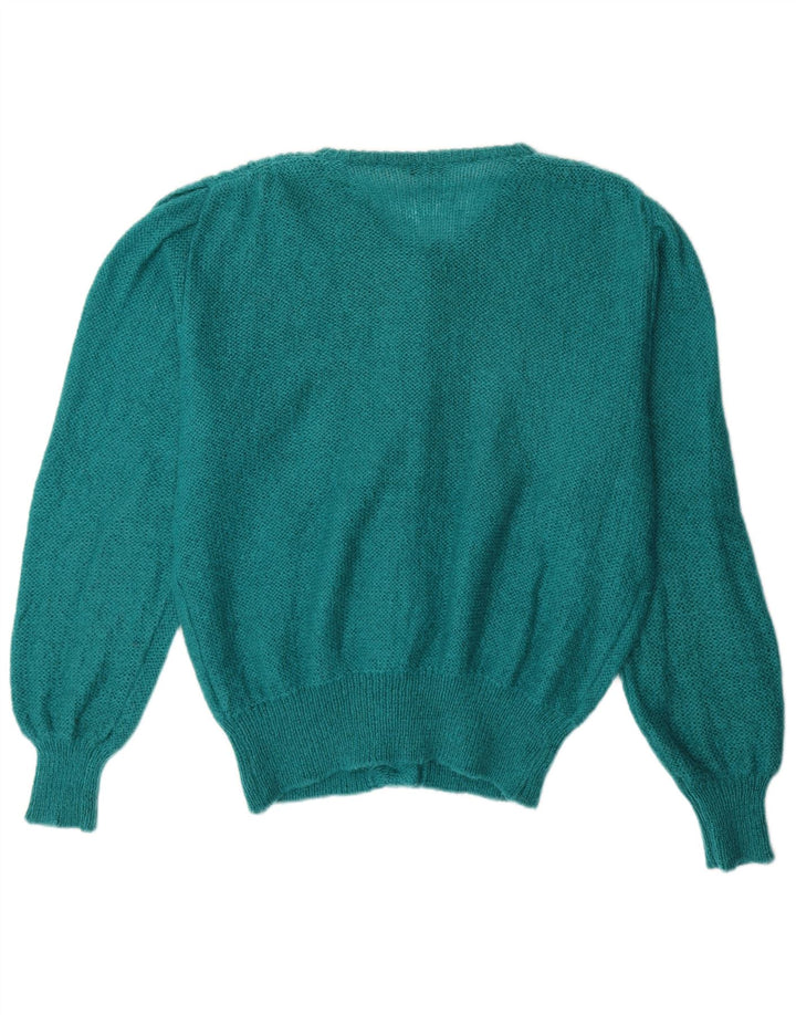 Suéter cardigã feminino VINTAGE Reino Unido 14 grande mohair verde