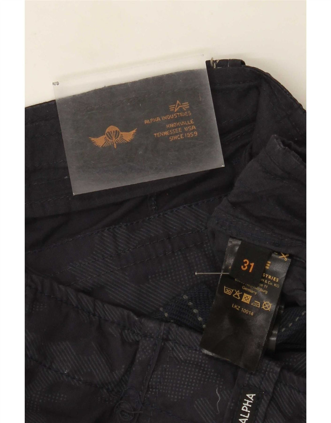 Shorts cargo masculino Alpha Industries W31 algodão camuflado azul marinho médio