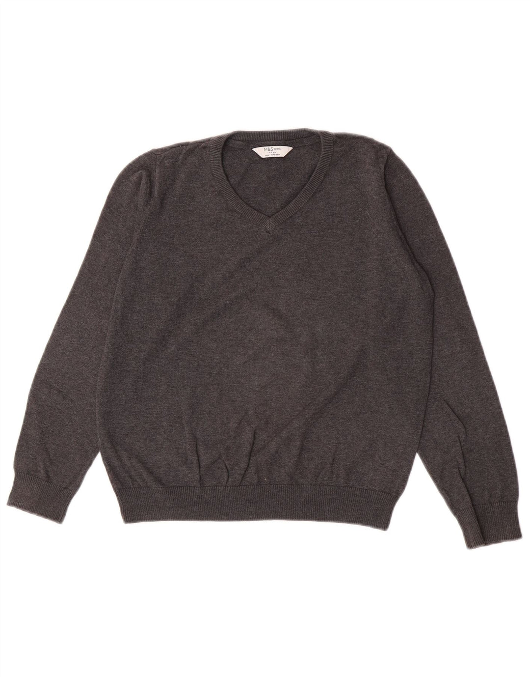 Suéter Marks & Spencer Boys com decote em V 11-12 anos algodão cinza