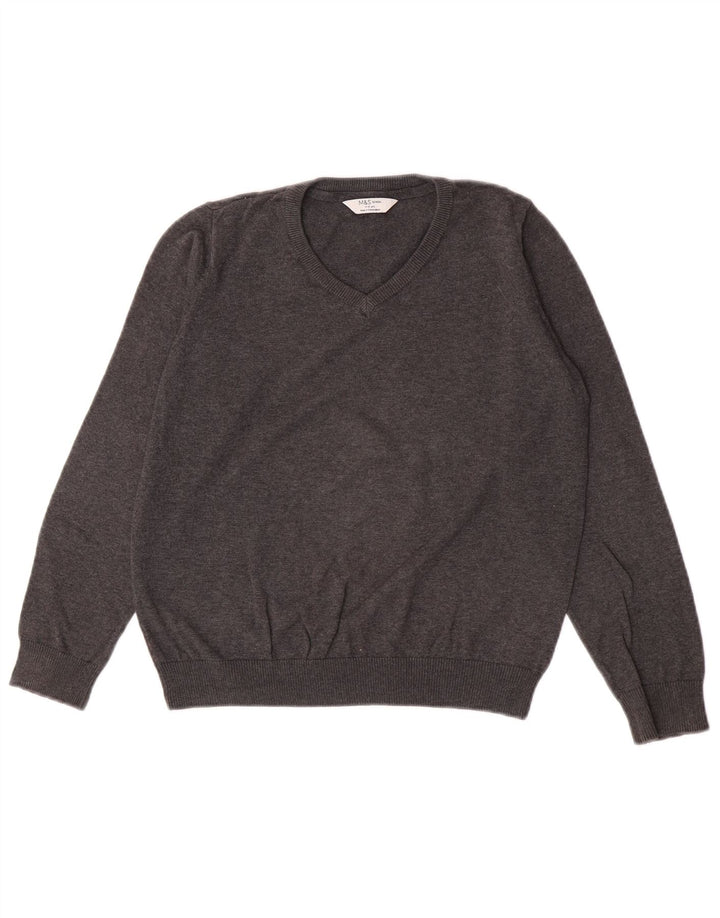 Suéter Marks & Spencer Boys com decote em V 11-12 anos algodão cinza