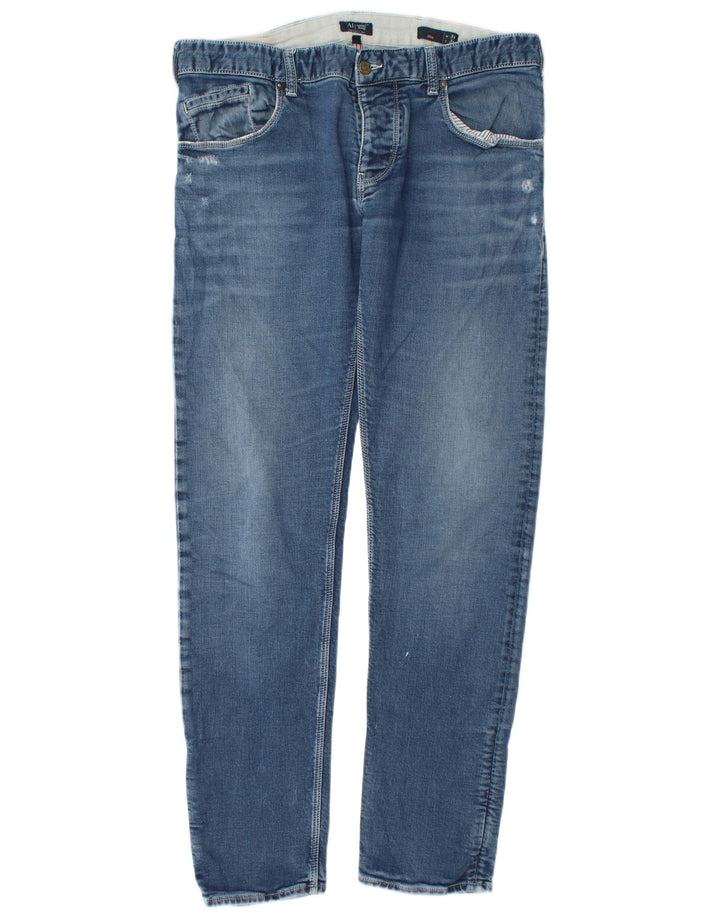 Armani Masculino Distressed Slim Jeans W34 L34 Azul Algodão