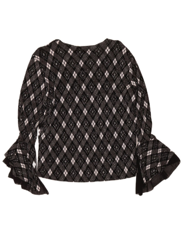 Blusa feminina vintage de manga comprida UK 10 acetato geométrico cinza pequeno