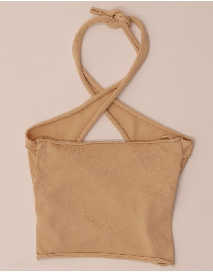 Zara Womens Crop Halter Top UK 8 Pequeno Bege Viscose