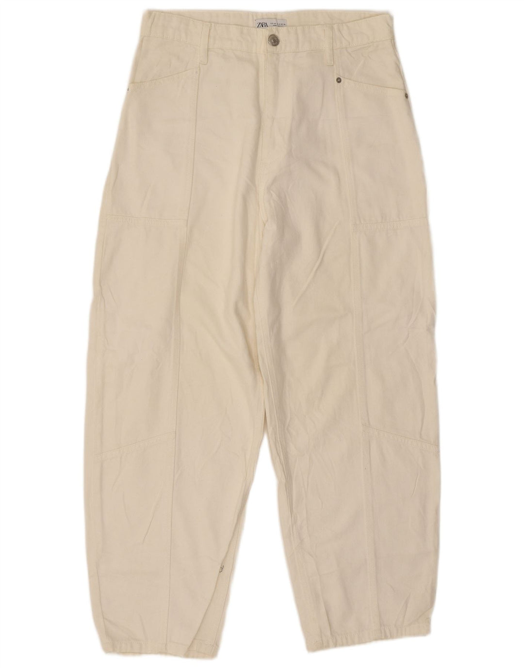 Calça jeans feminina Zara cintura alta solta EU 40 médio W32 L27 branco