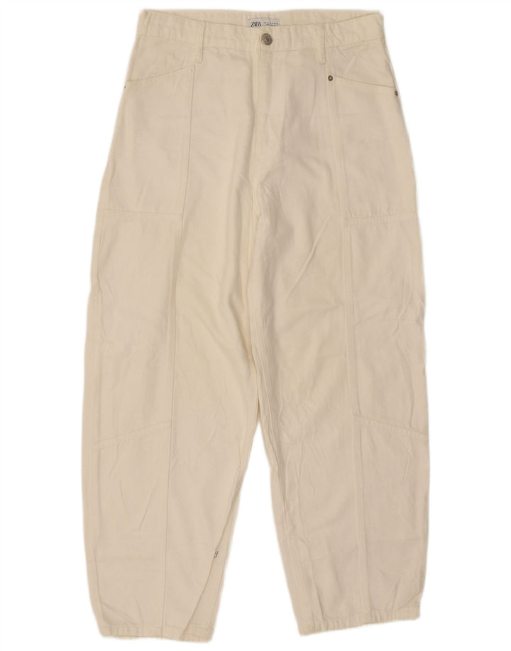 Calça jeans feminina Zara cintura alta solta EU 40 médio W32 L27 branco