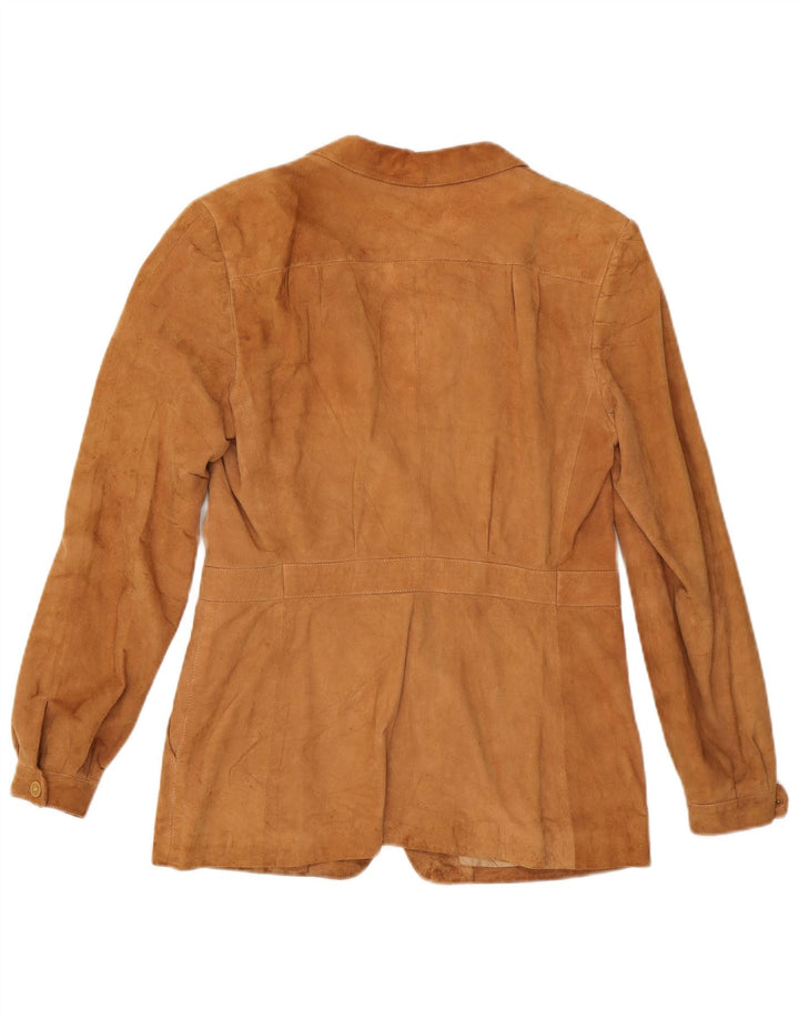 Jaqueta blazer feminina vintage de camurça com 3 botões Reino Unido 14 marrom médio