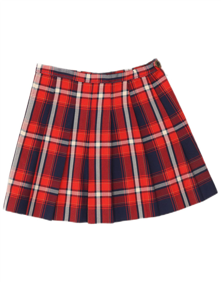 Mini saia plissada feminina vintage W26 pequena xadrez multicolorida