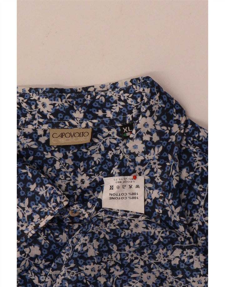 Camisa masculina vintage XL azul floral algodão
