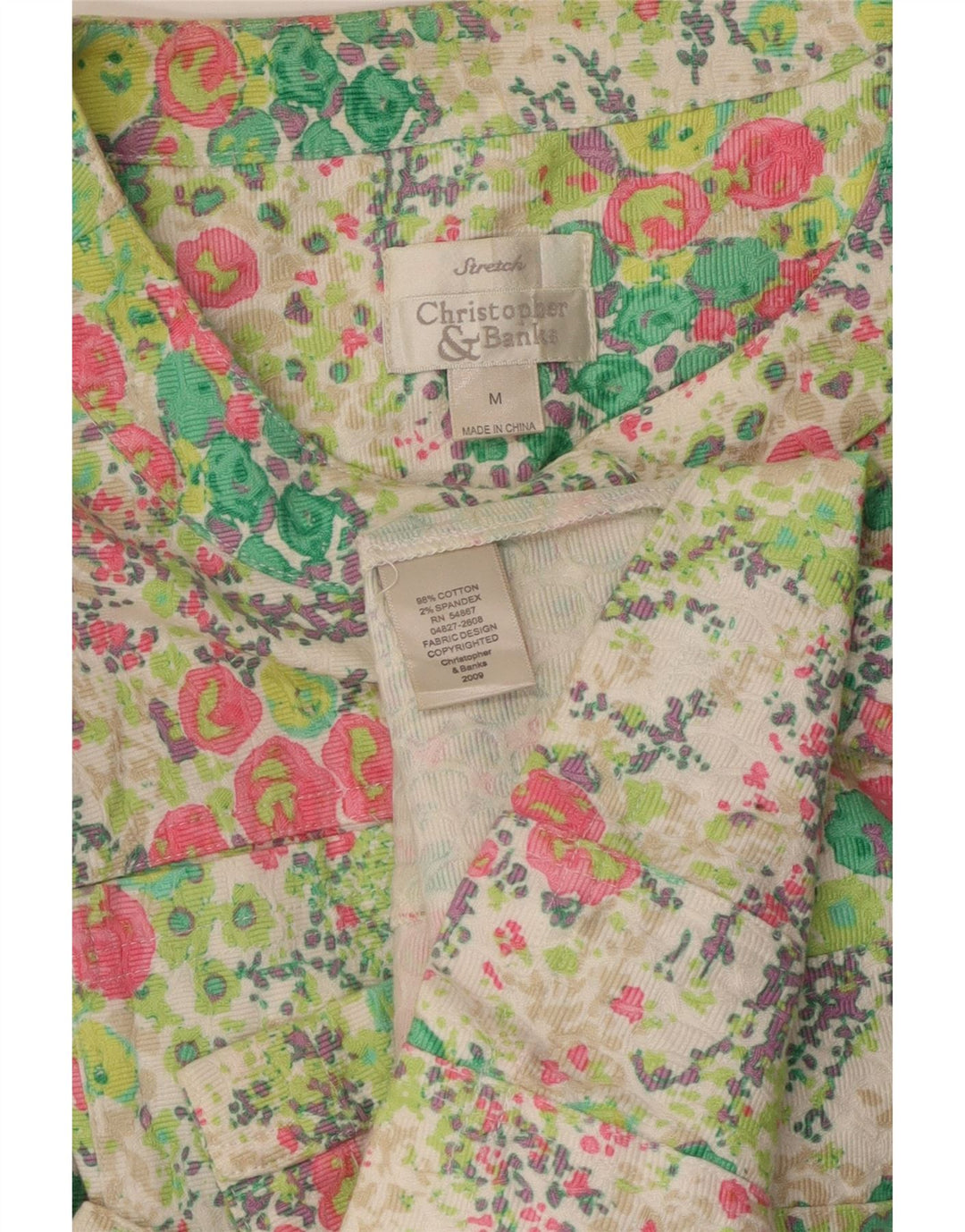 Blusa feminina VINTAGE manga 3/4 UK 12 média floral multicolorida