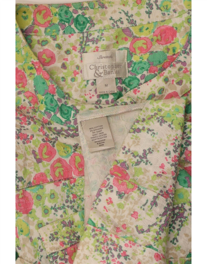Blusa feminina VINTAGE manga 3/4 UK 12 média floral multicolorida
