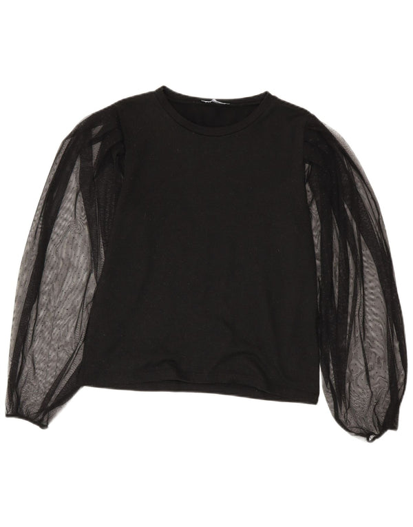 Zara blusa feminina manga comprida top UK 10 pequena preta