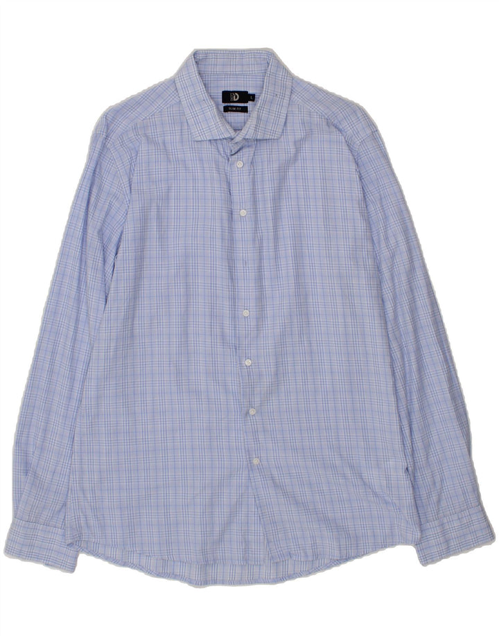 DACK'S Mens Slim Fit Shirt Large Blue Check Cotton Vintage Dack's and Second-Hand Dack's from Messina Hembry 