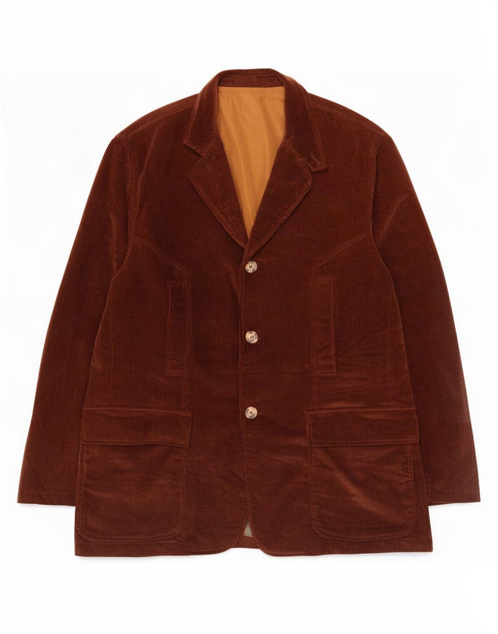 J. C. Twidd Jaqueta blazer masculina de veludo cotelê com 3 botões Reino Unido 44 2XL algodão marrom