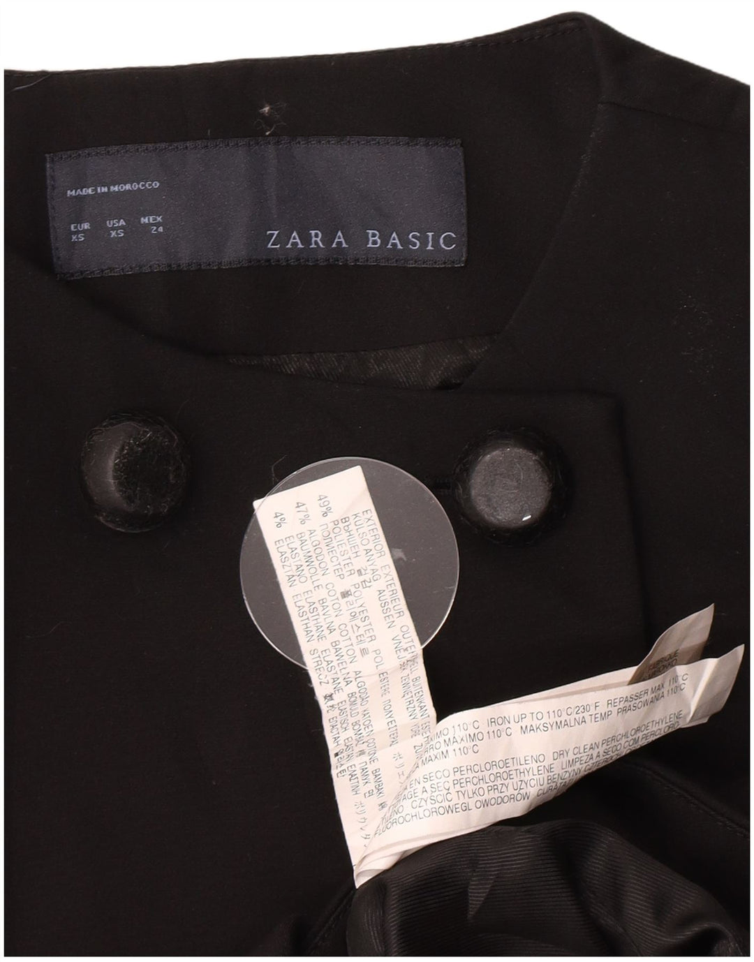 Casaco feminino Zara com peito duplo UK 6 XS preto poliéster