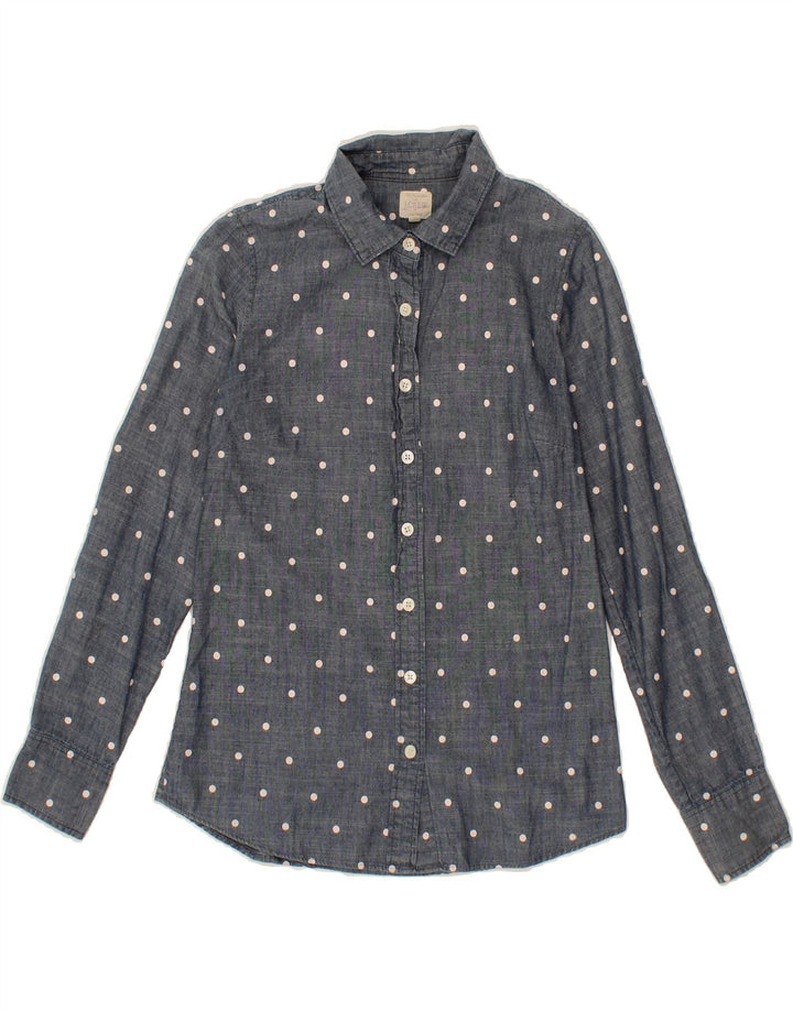 J. CREW Womens Shirt UK 2 2XS Navy Blue Polka Dot Cotton Vintage J. Crew and Second-Hand J. Crew from Messina Hembry 