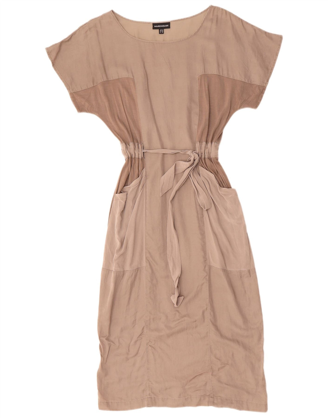 WAREHOUSE Vestido maxi feminino Batwing Reino Unido 12 algodão colorblock cinza médio