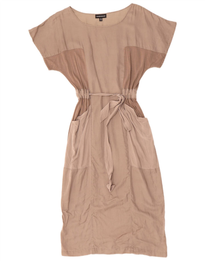 WAREHOUSE Vestido maxi feminino Batwing Reino Unido 12 algodão colorblock cinza médio