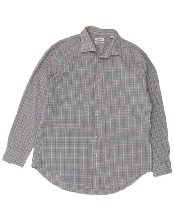 Camisa masculina Calvin Klein Slim Fit tamanho 16 1/2 grande xadrez cinza