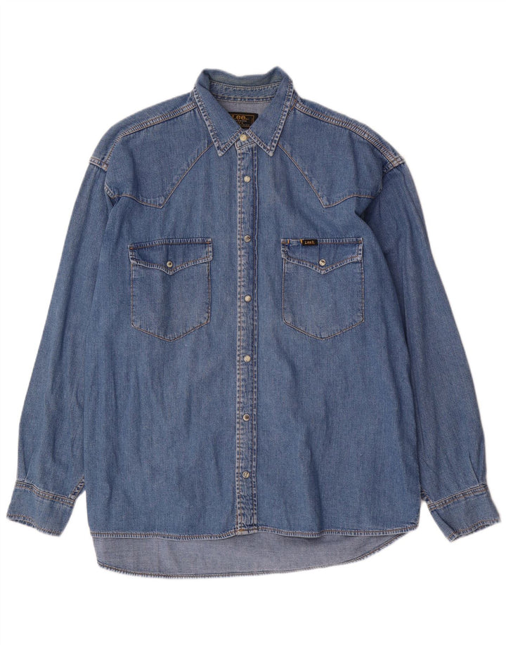 Camisa jeans masculina Lee grande algodão azul