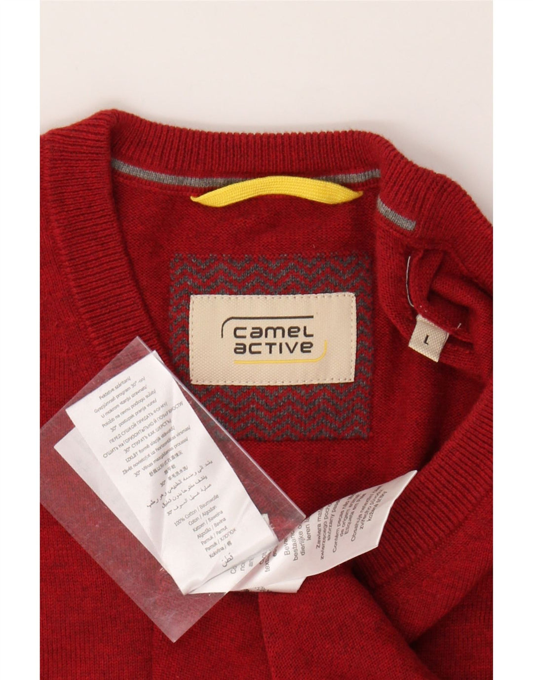 CAMEL ACTIVE Suéter masculino com decote em V grande algodão vermelho