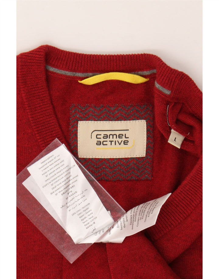 CAMEL ACTIVE Suéter masculino com decote em V grande algodão vermelho