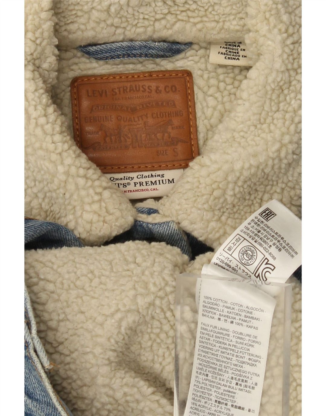 Jaqueta jeans feminina Levi's Graphic Sherpa Reino Unido 10 algodão azul pequeno