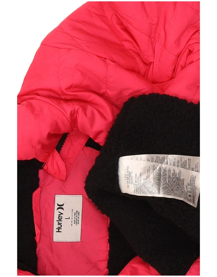 Hurley Jaqueta acolchoada com capuz para meninas 12-13 anos grande poliéster rosa