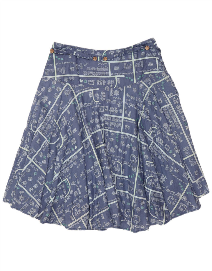 Saia feminina com estampa gráfica White Stuff UK 12 médio W30 algodão azul