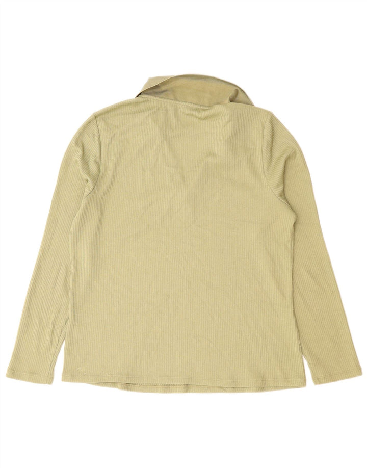 Camisa pólo feminina de manga comprida Marks & Spencer Reino Unido 14 grande poliéster verde