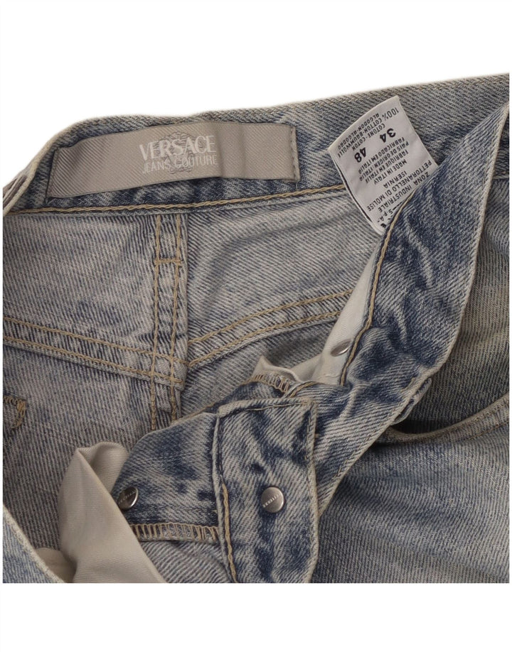 Calça jeans reta masculina VERSACE desgastada W34 L33 algodão azul