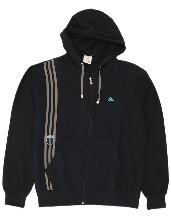 ADIDAS Mens Zip Hoodie Sweater UK 42/44 Grande Azul Marinho Algodão