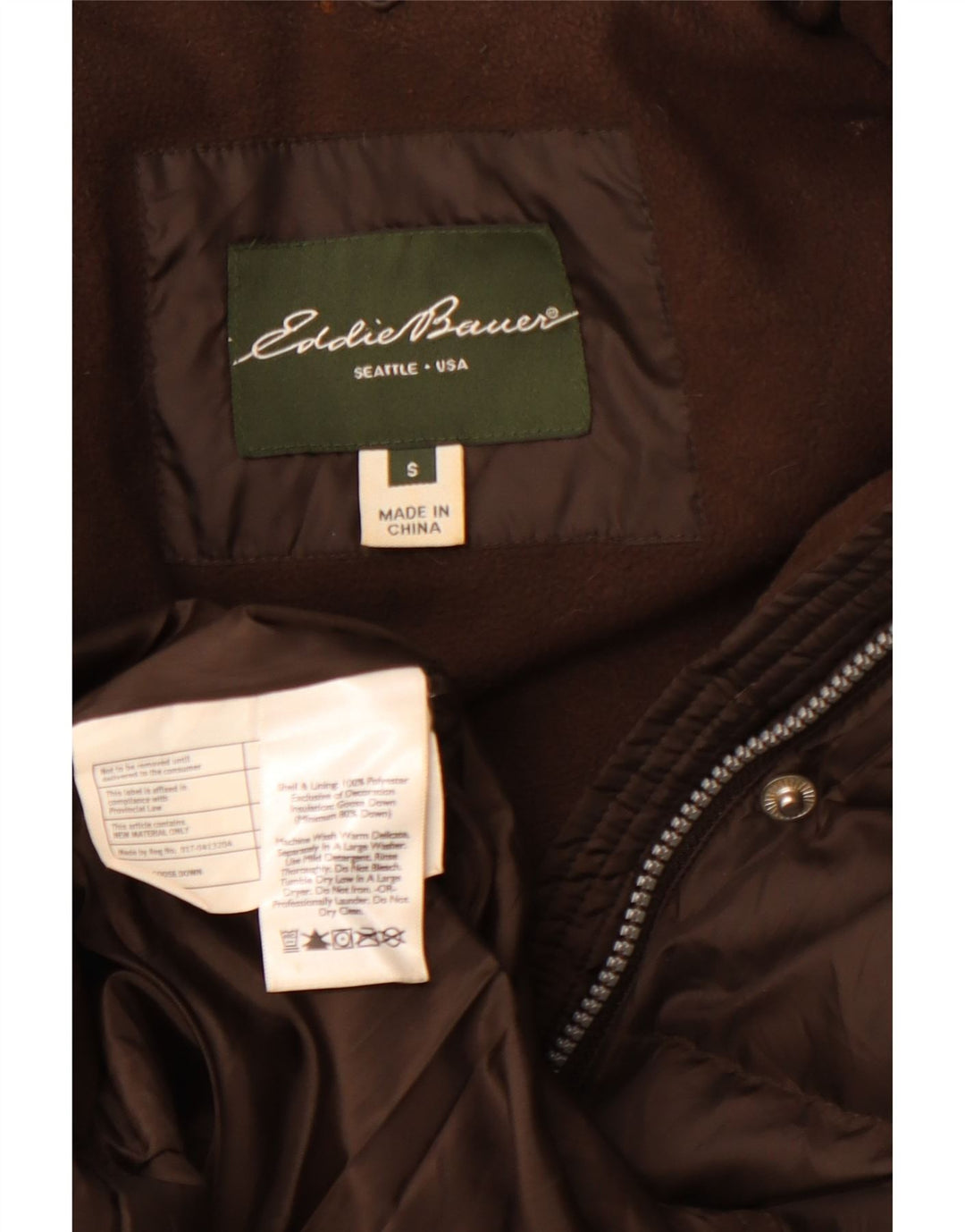 Casaco acolchoado grande feminino Eddie Bauer UK 10 pequeno poliéster marrom